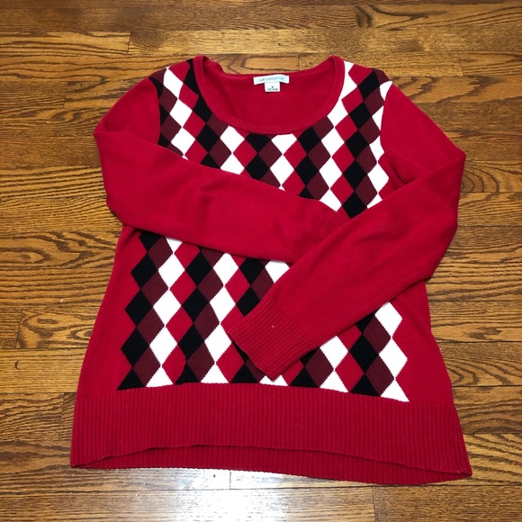 Ladies Red/White/BlackArgyle Sweater M - Picture 8 of 9
